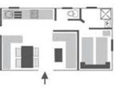 MOBILHOME 6 personnes - Mobilhome DUO - 2 chambres, 2 salles de bain, 2 WC, 1 canapé-lit, lave vaisselle, 43,5m² terrasse comprise 1/6 pers
