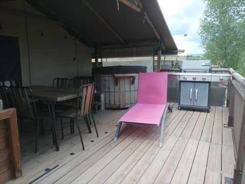 Tente en toile et en bois 7 personnes - Lodge Kenya Premium + bain nordique