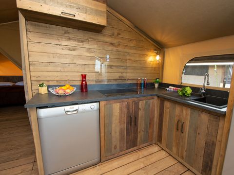 Tente en toile et en bois 7 personnes - Lodge Kenya Premium + bain nordique