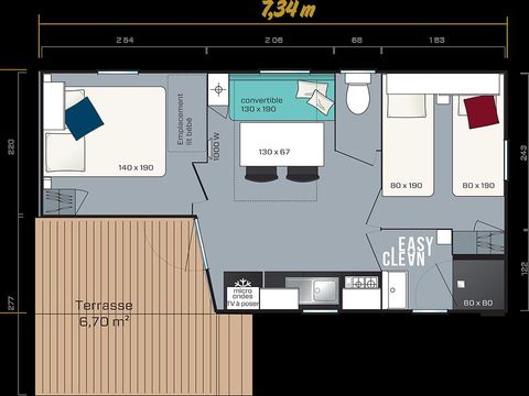 MOBILHOME 6 personnes - Confort 22m² 2 chambres + terrasse semi-couverte sur pilotis