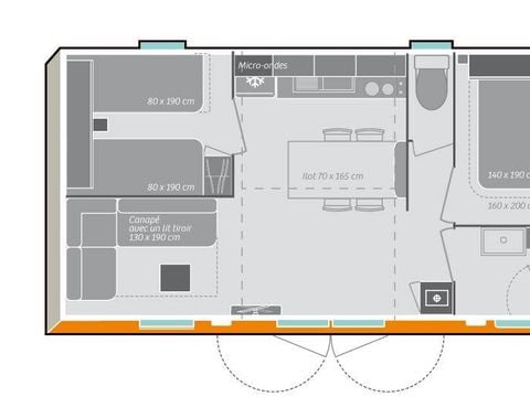MOBILHOME 4 personnes - Confort 28m² 2 chambres + terrasse sur pilotis