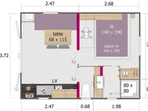 MOBILHOME 2 personnes - 1 chambre 2 pers.