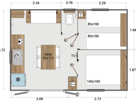 MOBILHOME 2 personnes - 1 chambre 2 pers.
