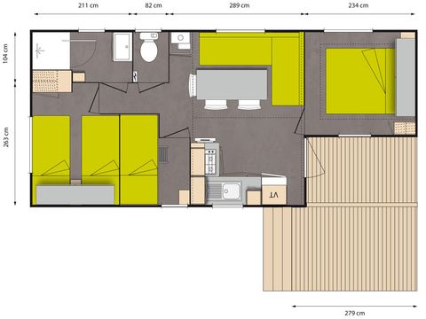 MOBILHOME 6 personnes - Grand confort + avec climatisation pour 6 pers.
