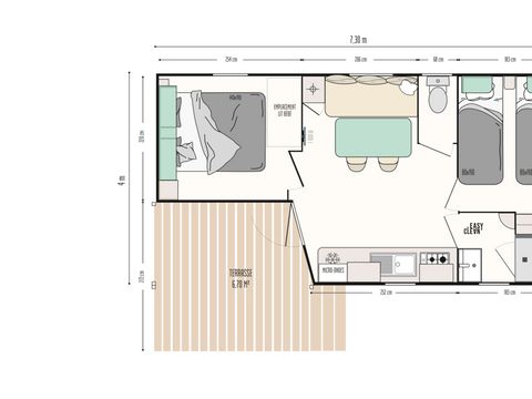 MOBILHOME 4 personnes - Côté Confort 25m² (2 chambres) + TV + Terrasse intégrée - Arrivée Samedi