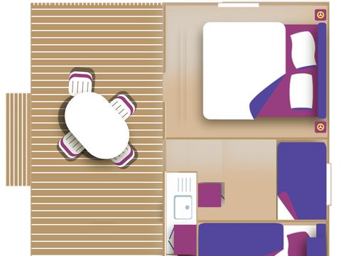 BUNGALOW TOILÉ 4 personnes - Standard "Tithome" 30m² - 2 chambres - sans sanitaire - dont terrasse