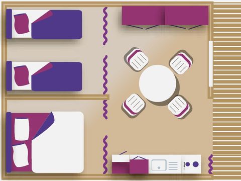 TENTE TOILE ET BOIS 4 personnes - Cabane Standard "Amazone" 30m² - 2 chambres - Terrasse + sanitaire privé