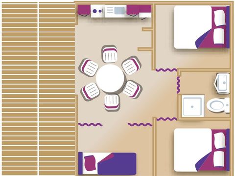 Tente en toile et en bois 5 personnes - Lodge Confort "Paillotte" 35m² - 2 chambres + sanitaire - Terrasse couverte