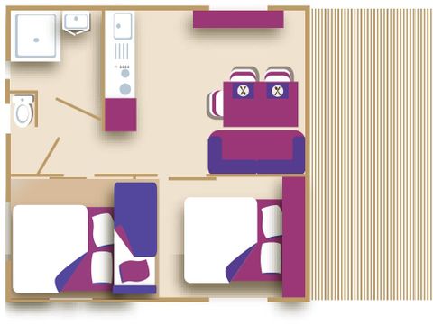 CHALET 5 personnes - Confort "Nouméa" 25m² - 2 chambres (Modèle 1) - Terrasse couverte + TV