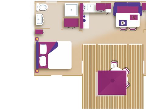 MOBILHOME 4 personnes - Premium "Patio" 37m² - 2 chambres - 2 salles de douche + Jardin privé + 2 TV + Nespresso