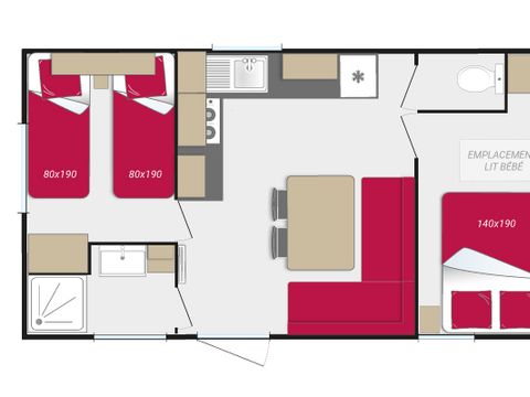 MOBILHOME 4 personnes - CONFORT + 2 CHAMBRES
