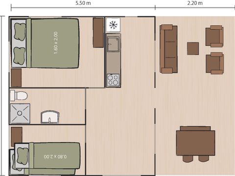 TENTE TOILE ET BOIS 4 personnes - Polari - Tente Safari + sanitaires + climatisation (4P)