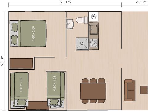 TENTE TOILE ET BOIS 5 personnes - Tente safari coucher de soleil + sanitaires + air conditionné (6P)