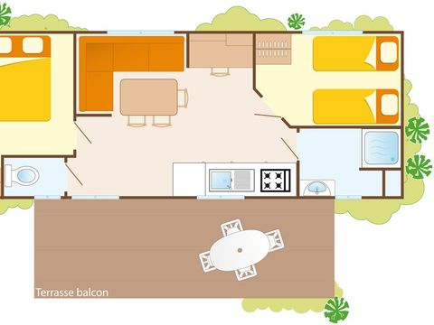 MOBILHOME 6 personnes - Mobil-home | Comfort | 2 Ch. | 4/6 Pers. | Terrasse surélevée | Clim.