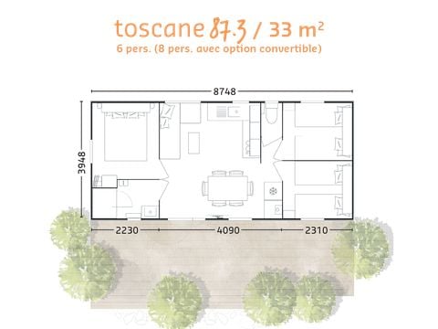 Mobilhome 6 personnes - TOSCANE Trio - 33 m² - 3 Chbres - CLIMATISATION