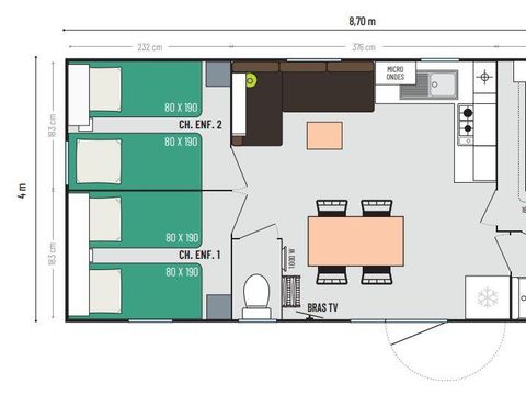 MOBILHOME 6 personnes - Mobil-home Cordélia 3 chambres avec terrasse couverte