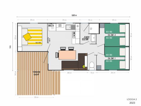 MOBILHOME 6 personnes - "Loggia" 3 chambres avec terrasse couverte
