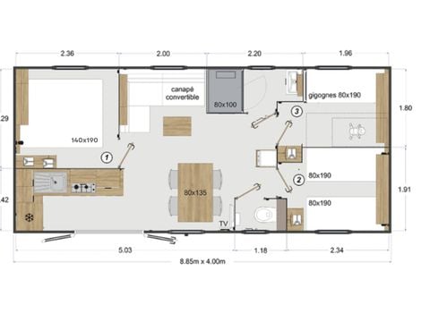 MOBILHOME 6 personnes - Mobil-home Riviera Lodge - 3 chambres - 32m² 6 pers