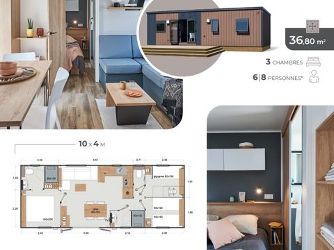 MOBILHOME 12 personnes - Mobile Home Tropical Lodge Family AVEC JACUZZI- 36.80 m²/MH - 6 Ch/12 pers - TRIBU XXL 12 pers
