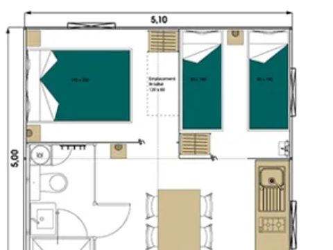 TENTE TOILE ET BOIS 4 personnes - Jungle Lodge 2chambres - avec SDB - 26m² 2/4 pers.