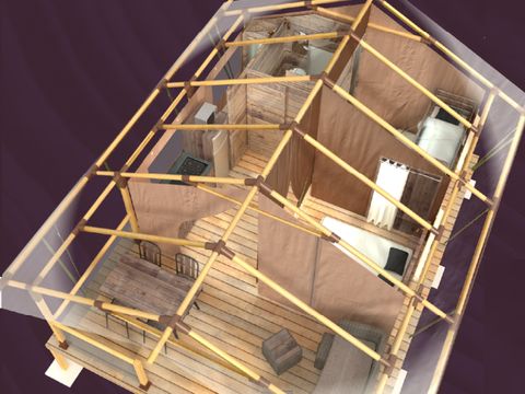 Tente en toile et en bois 5 personnes - Kabane Lodge 34 m²