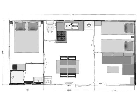 MOBILHOME 6 personnes - MH Modulo DUO BOIS 2 chambres 29 m² avec terrasse bois couverte et terrasse bois solarium