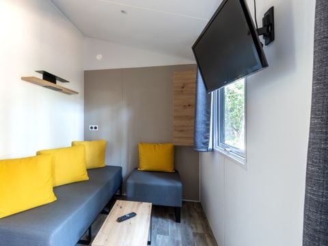 MOBILHOME 6 personnes - MH Modulo DUO BOIS 2 chambres 29 m² avec terrasse bois couverte et terrasse bois solarium