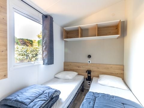 MOBILHOME 6 personnes - MH Modulo DUO BOIS 2 chambres 29 m² avec terrasse bois couverte et terrasse bois solarium