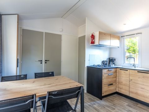 MOBILHOME 6 personnes - MH Modulo DUO BOIS 2 chambres 29 m² avec terrasse bois couverte et terrasse bois solarium