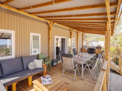 Mobilhome 8 personnes - Premium | 4 Ch. | 6/8 Pers. | Terrasse Lounge | Outdoor kitchen | 2 SDB | Clim.