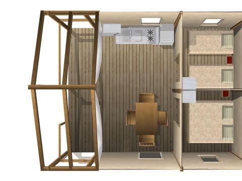 BUNGALOW TOILÉ 4 personnes - ECOLODGE 23m² sans sanitaire, avec point d'eau froide evier cuisine 4 pers