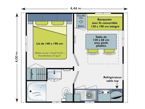 MOBILHOME 2 personnes - 1 CHAMBRE TERRASSE 16-20m²