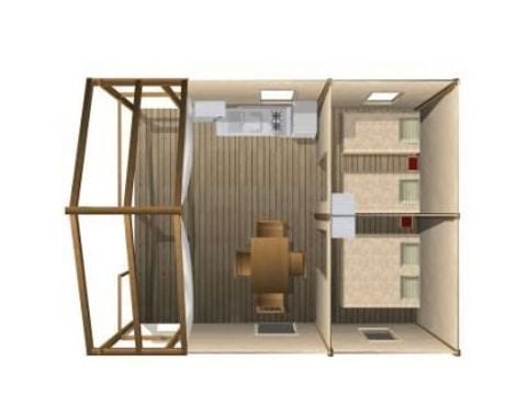 Tente en toile et en bois 1/4 personnes - ECOLODGE - SAHARI - 2 chambres - Sans sanitaire