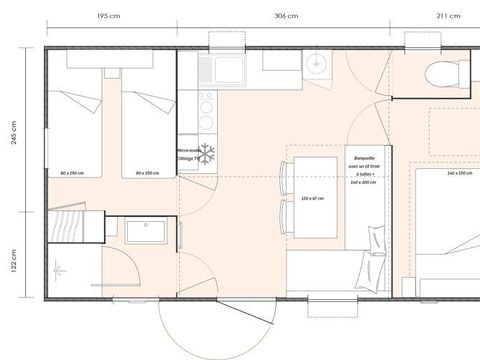 MOBILHOME 4 personnes - Cottage LITCHI - 26m² - terrasse bois semi-couverte - 2 chambres 4 pers