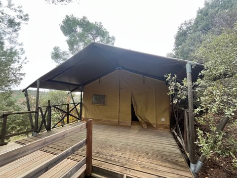 Tente en toile et en bois 5 personnes - tente lodge avec sanitaire SAINT JEAN