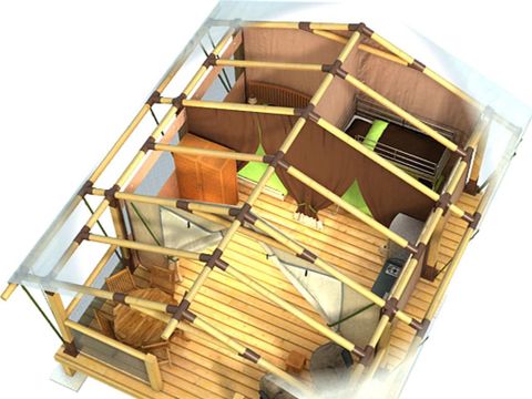 Tente en toile et en bois 5 personnes - Grande Lodge Nature et Luxe sans sanitaires