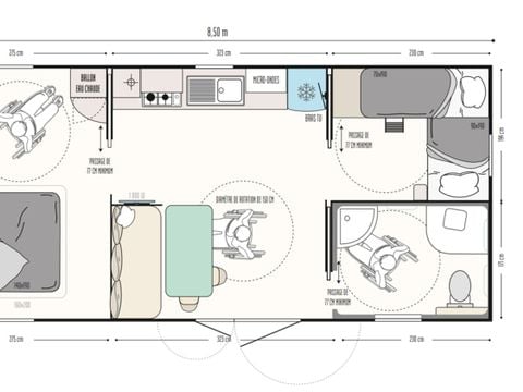 MOBILHOME 4 personnes - Privilège - 30 m² - 2 chambres - PMR