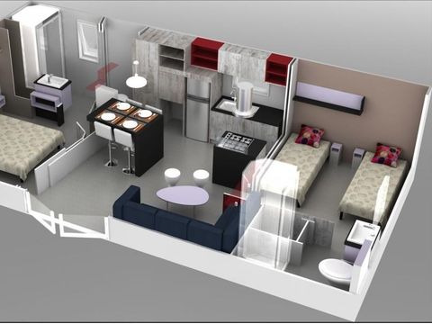MOBILHOME 5 personnes - Mobil-home Premium + 40m² (2ch - 5pers) + TV + LV + BBQ + Clim + 2 SDB