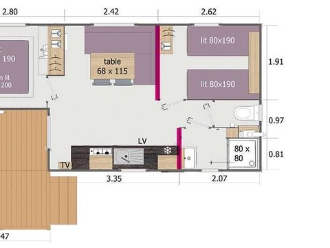 MOBILHOME 6 personnes - Classique | 2 Chambres | 4/6 Couchages | Petite Terrasse | 1 Salle de bain | TV
