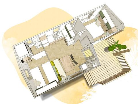 MOBILHOME 6 personnes - Comfort | 2 Ch. | 4/6 Pers. | Terrasse simple | Clim.