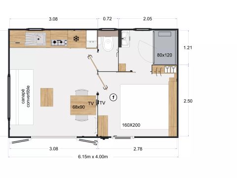MOBILHOME 2 personnes - Premium 2 Pièces 2 Personnes Climatisé + TV