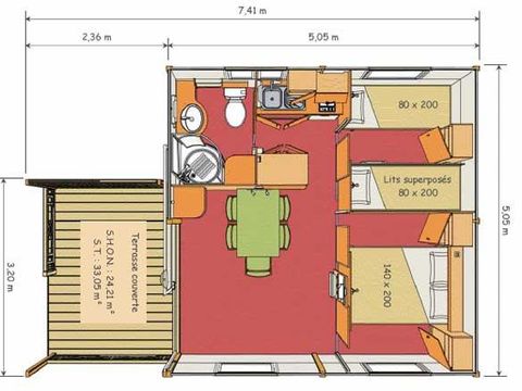 Chalet 5 personnes - 25 m² - 2 chambres - TV