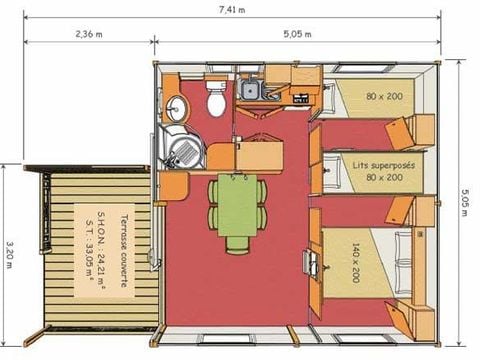 CHALET 5 personnes - 25 m² (2ch - 5 pers) + TV