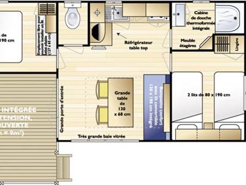Mobilhome 4/5 personnes - Loggia 26 m² - 2 chambres - TV