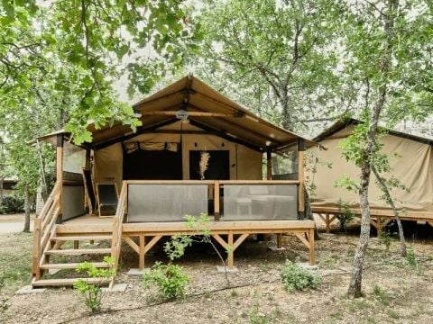Tente en toile et en bois 5 personnes - Tente Lodge Cosy 3 Pièces 5 Personnes Sans Sanitaire