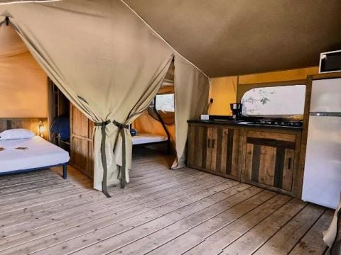 Tente en toile et en bois 5 personnes - Tente Lodge Cosy 3 Pièces 5 Personnes Sans Sanitaire
