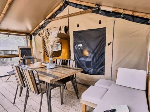 Tente en toile et en bois 5 personnes - Tente Lodge Cosy 3 Pièces 5 Personnes Sans Sanitaire