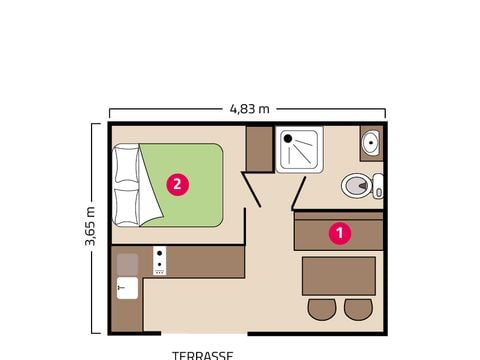 MOBILHOME 3 personnes - Vénus 2/3 personnes