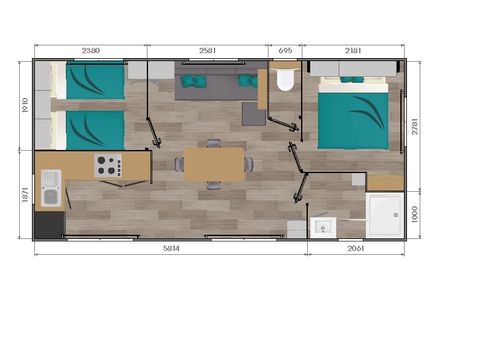 MOBILHOME 4 personnes - Premium 30 m² - 2 chambres (draps + serviettes inclus) - terrasse semi couverte -