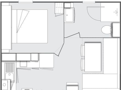 MOBILHOME 2 personnes - Mobil-home Confort 18,60 m² (1 chambre) + terrasse bois semi-couverte